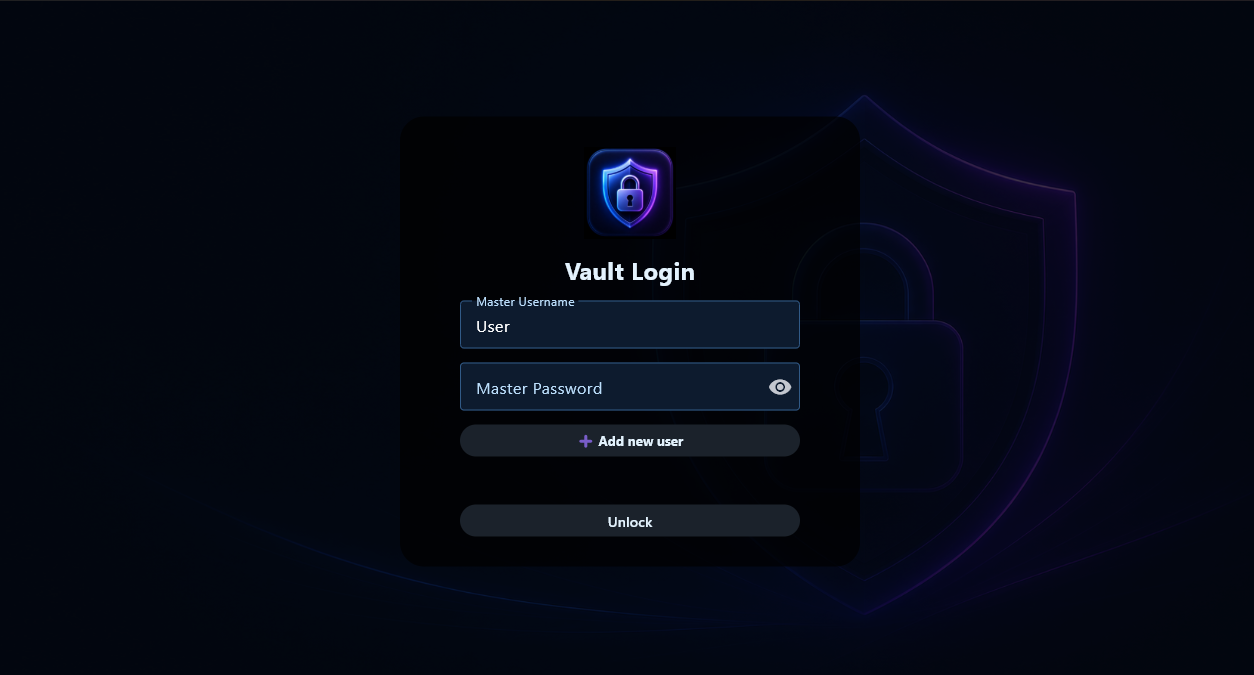 Secure Password Vault login screen